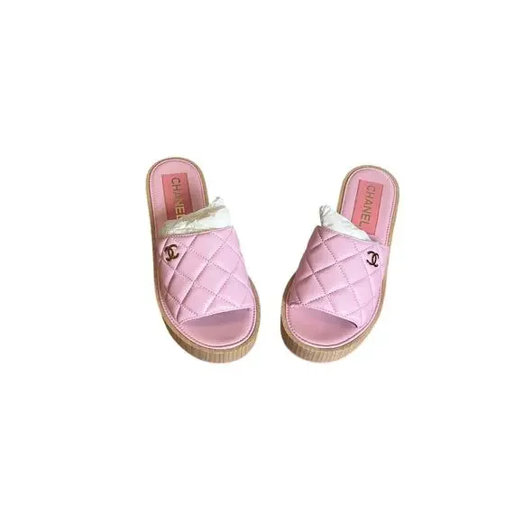 Chanel | Pink Quilted Lambskin Leather Platform Sole CC Logo Size EU 38 - Picture 3 of 10